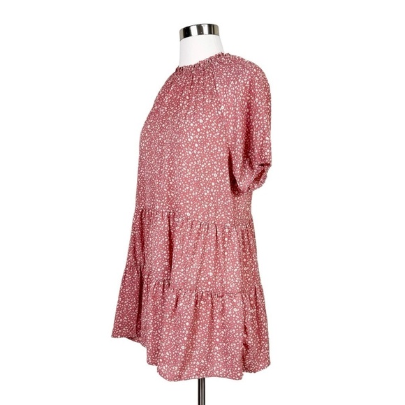 Hayden Los Angeles High Neck Tiered Tunic Top Pink Lightweight Smocked Size S - Picture 6 of 12